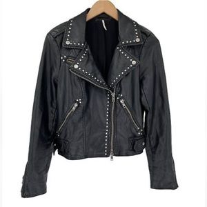 Free People Studded Vegan Leather Moto Jacket